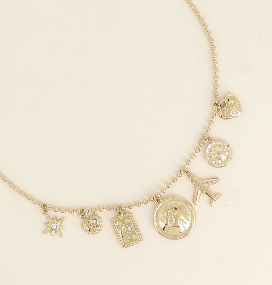 Collier à breloques en acier inoxydable de couleur or