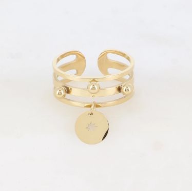 Bague breloque réglable en acier doré