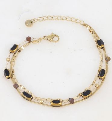 Bracelet 3 rangs avec pierres naturelles et pâtes de verre - Noir