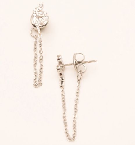 Boucles pendantes en acier avec serpent en oxydes de zirconium et chaîne