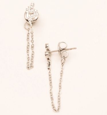 Boucles pendantes en acier avec serpent en oxydes de zirconium et chaîne