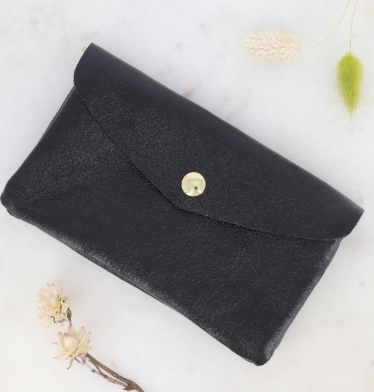 Grand porte monnaie en cuir métallisé - Noir