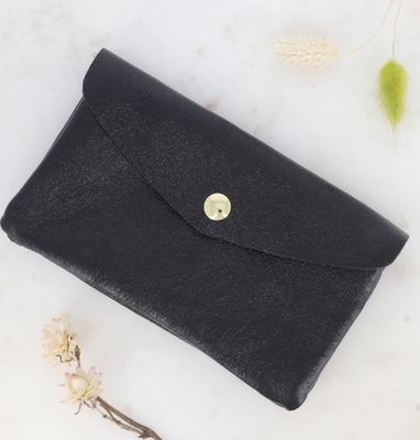 Grand porte monnaie en cuir métallisé - Noir