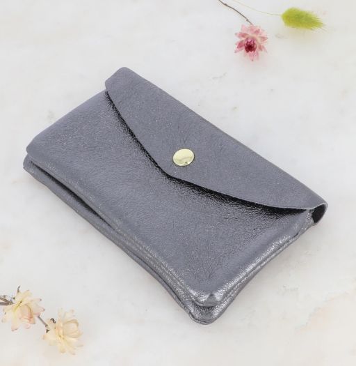 Grand porte monnaie en cuir métallisé - Gris Foncé