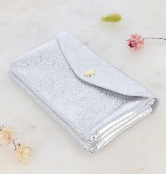 Grand porte monnaie en cuir métallisé - Argenté