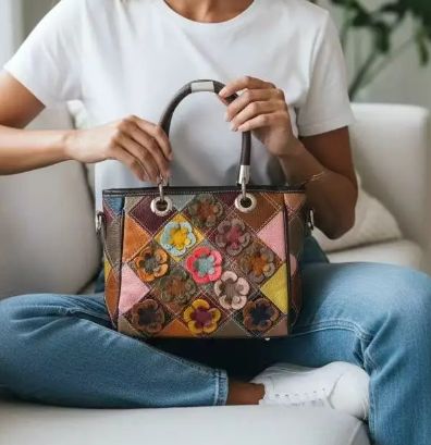 Sac en cuir multicolores avec détails floraux