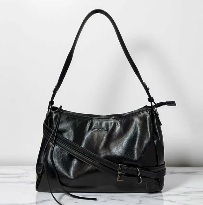 Sac porté épaule/bandoulière en similicuir noir