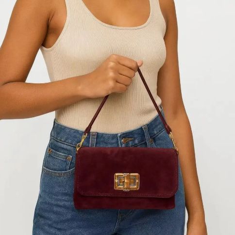 Pochette porté épaule/bandoulière en daim - Bordeaux