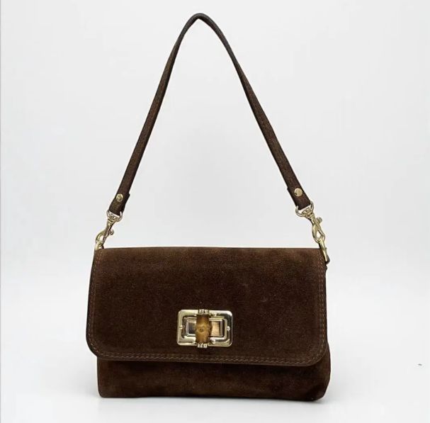 Pochette porté épaule/bandoulière en daim - Marron Foncé