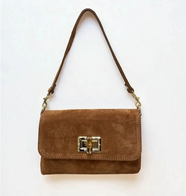 Pochette porté épaule/bandoulière en daim - Camel