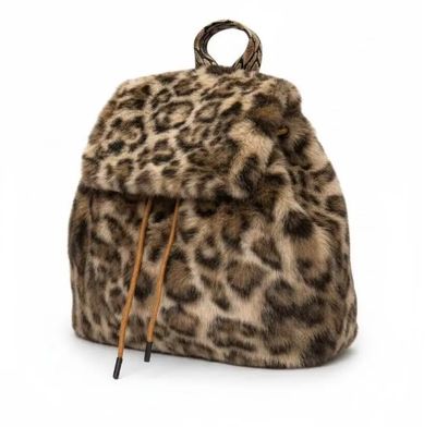 Sac à dos en fourrure synthétique avec imprimés animals - Camel