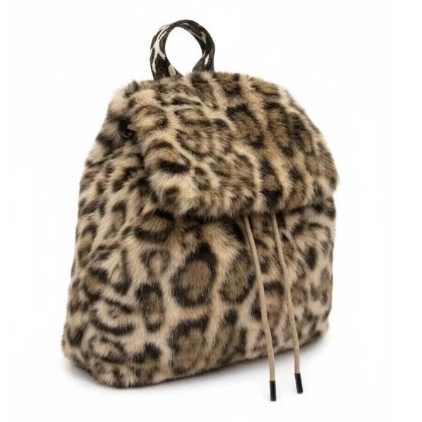 Sac à dos en fourrure synthétique avec imprimés animals - Taupe