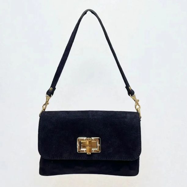 Pochette porté épaule/bandoulière en daim - Bleu Marine