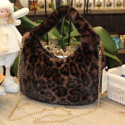 Sac épaule/bandoulière en fourrure synthétique - Léopard
