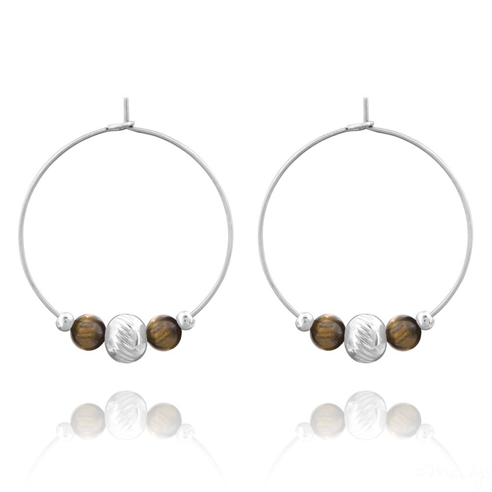 Boucles d'oreilles en acier et pierres naturelles .