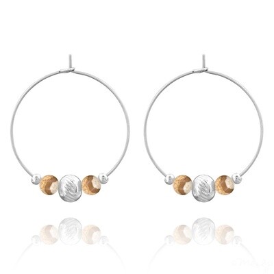 -Boucles d'oreilles en acier et pierres naturelles-