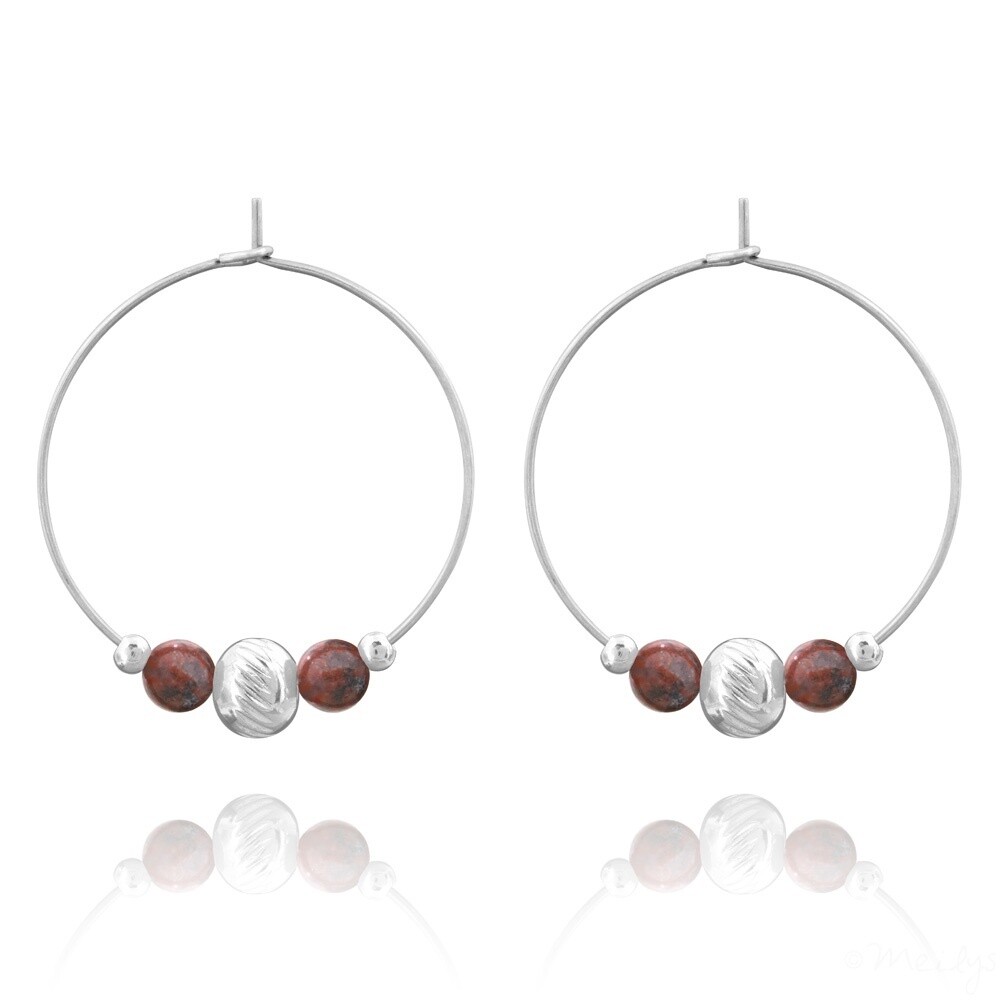 -Boucles d'oreilles en  acier et pierres naturelles