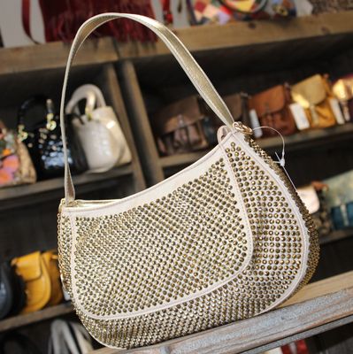 Sac nude à strass doré