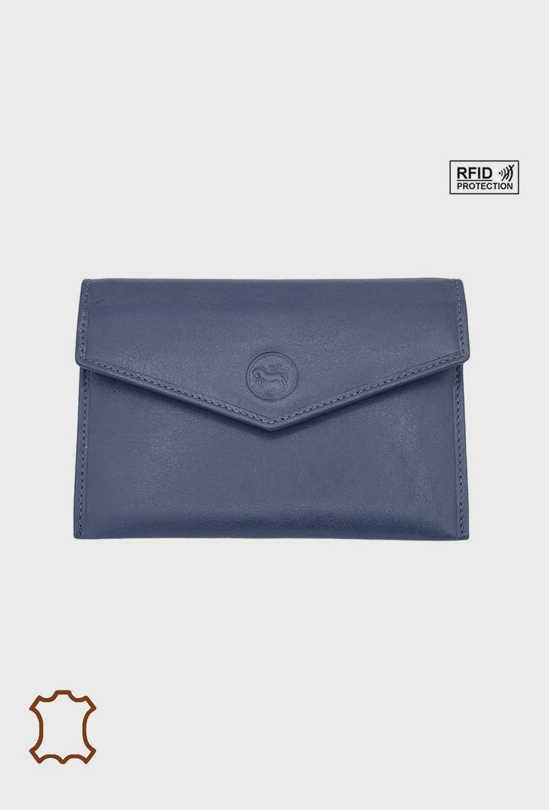 Porte papier enveloppe en cuir bleu marine