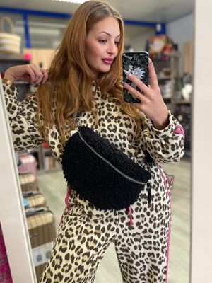 Sac banane en laine et cuir noir