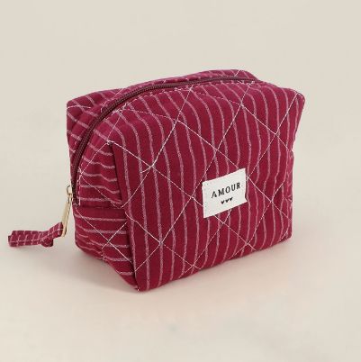Trousse "AMOUR" en coton bordeaux
