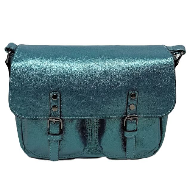 Sac bandoulière bleu pétrole métallisé (grand format)