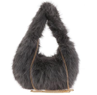 Sac épaule/bandoulière en fourrure synthétique gris