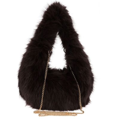 Sac épaule/bandoulière en fourrure synthétique marron foncé