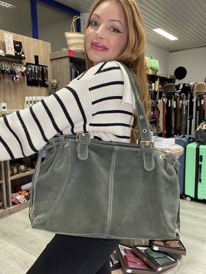 Grand sac épaule en daim - Kaki