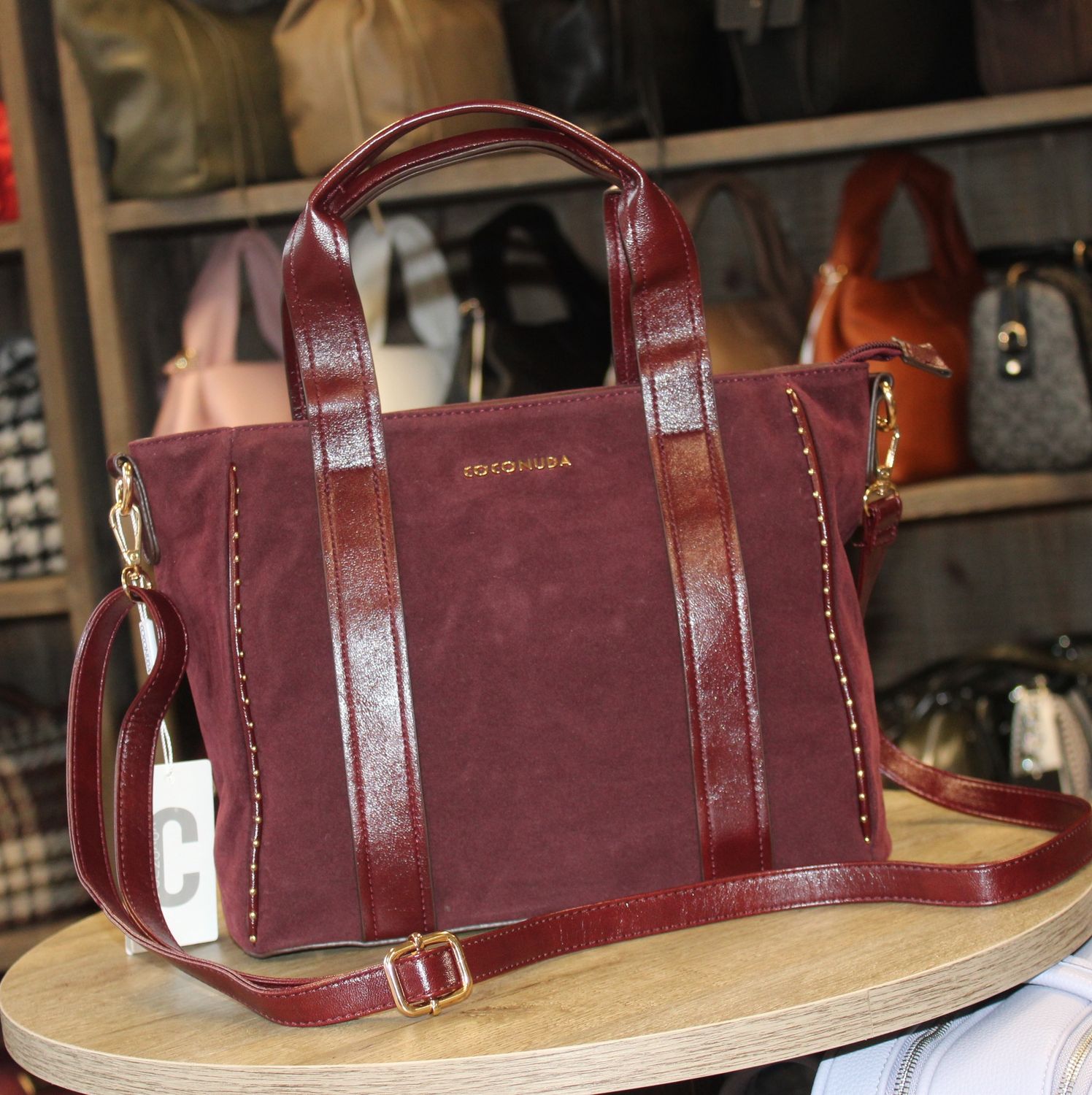 Sac à main/bandoulière en similicuir bordeaux