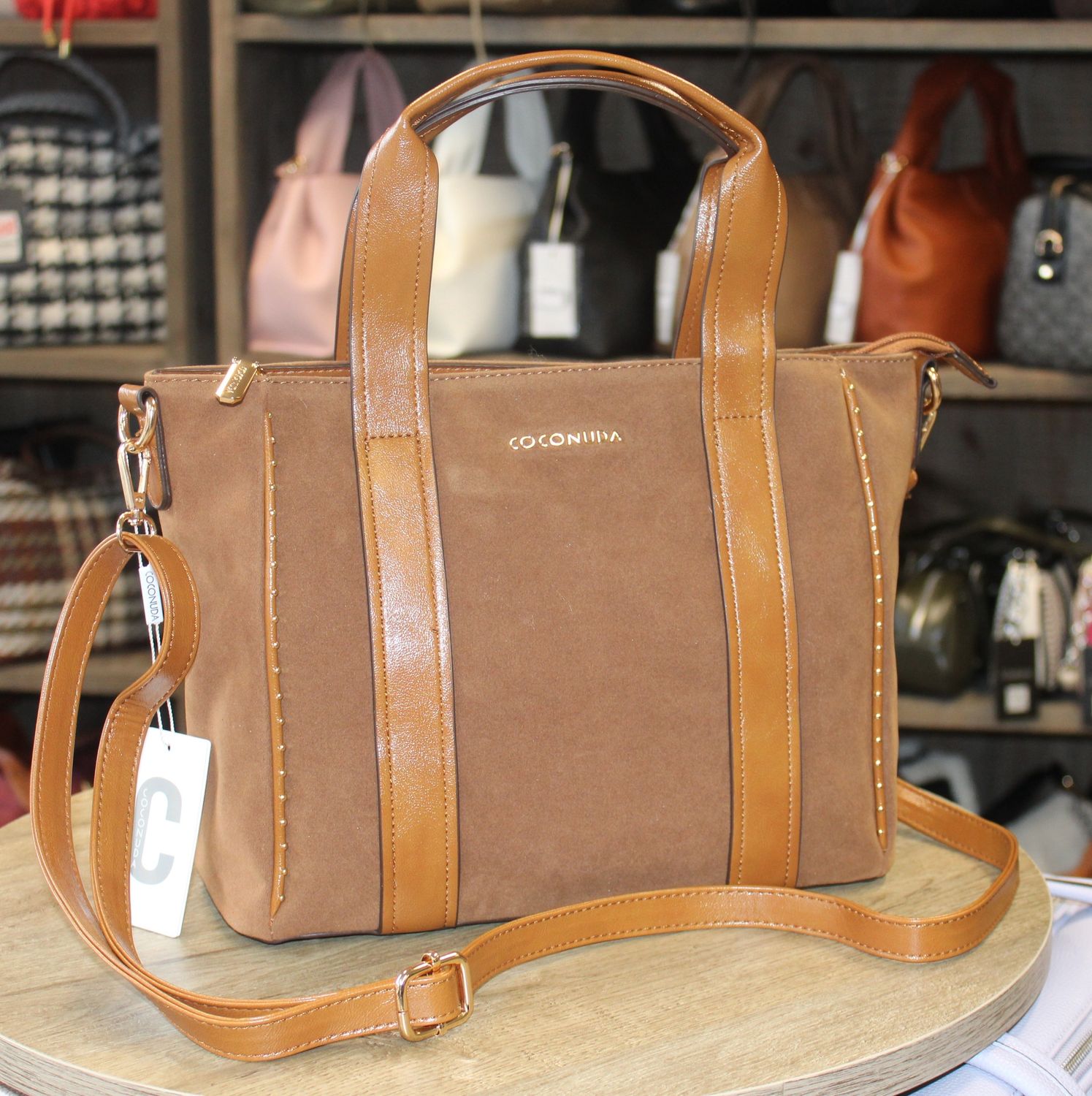 Sac à main/bandoulière en similicuir camel