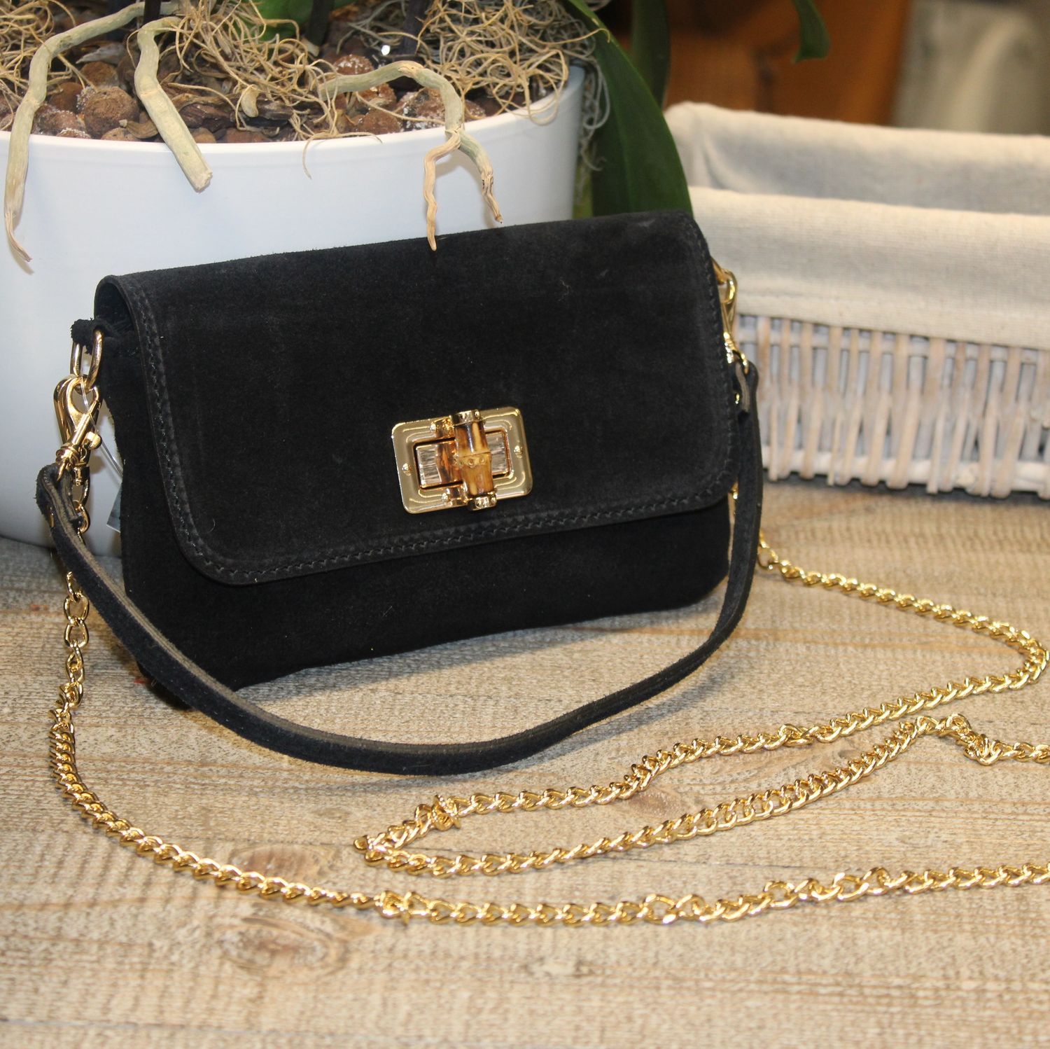 Pochette porté épaule/bandoulière en daim - Noir