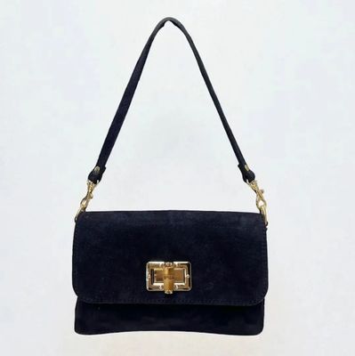 Pochette porté épaule/bandoulière en daim - Bleu Marine