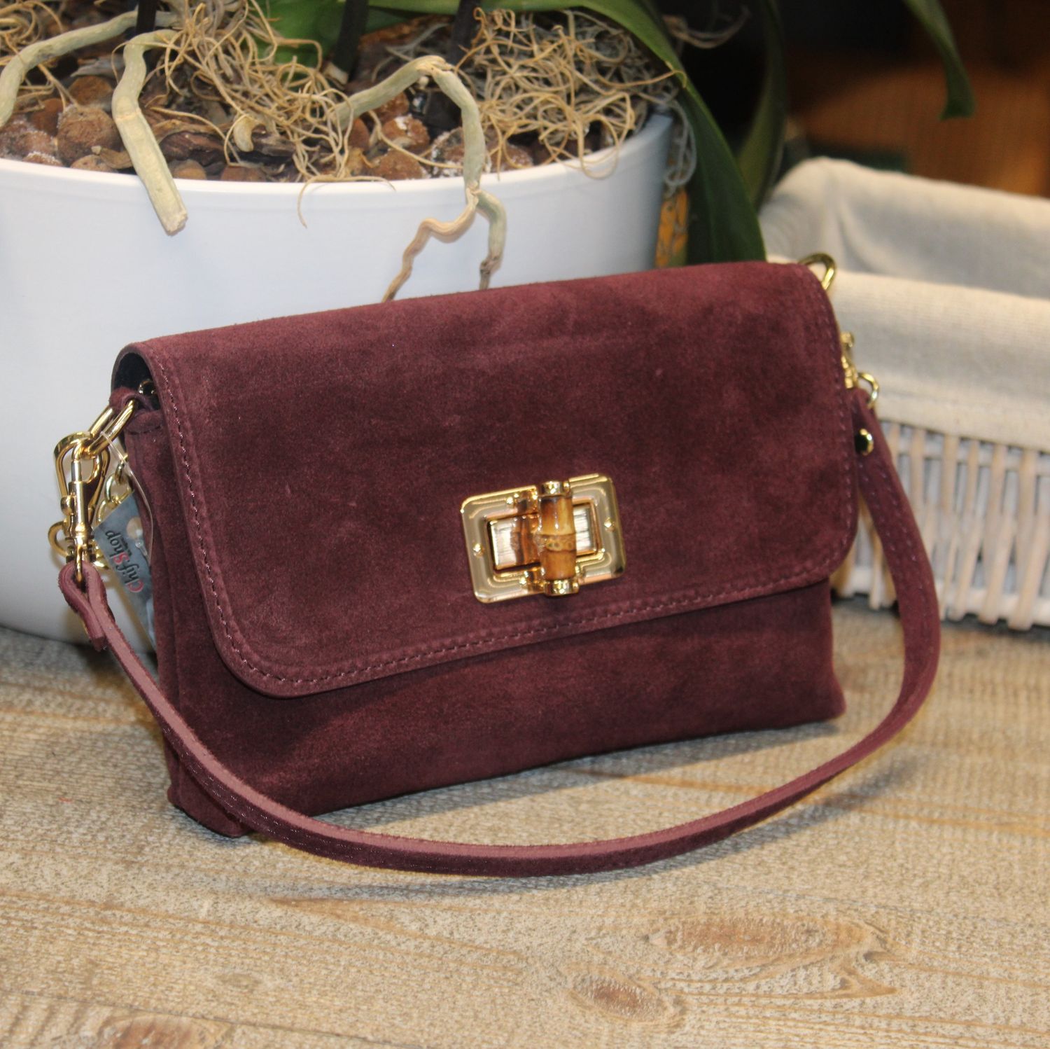 Pochette porté épaule/bandoulière en daim - Bordeaux