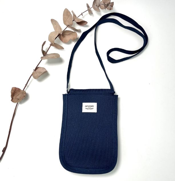 Pochette pour téléphone en textile bleu marine