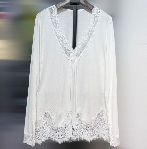 Tunique évasé avec détails en dentelles - Blanc