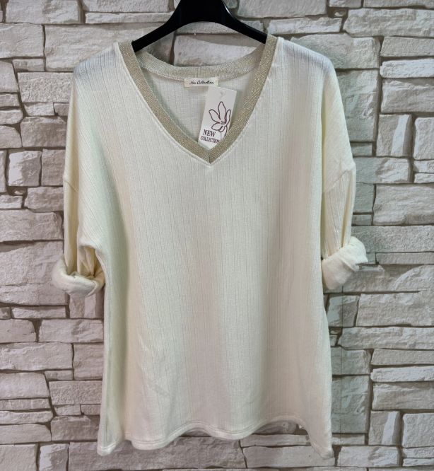 Pull fin et fluide en laine, angora et viscose - Ecru