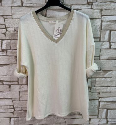 Pull fin et fluide en laine, angora et viscose - Ecru