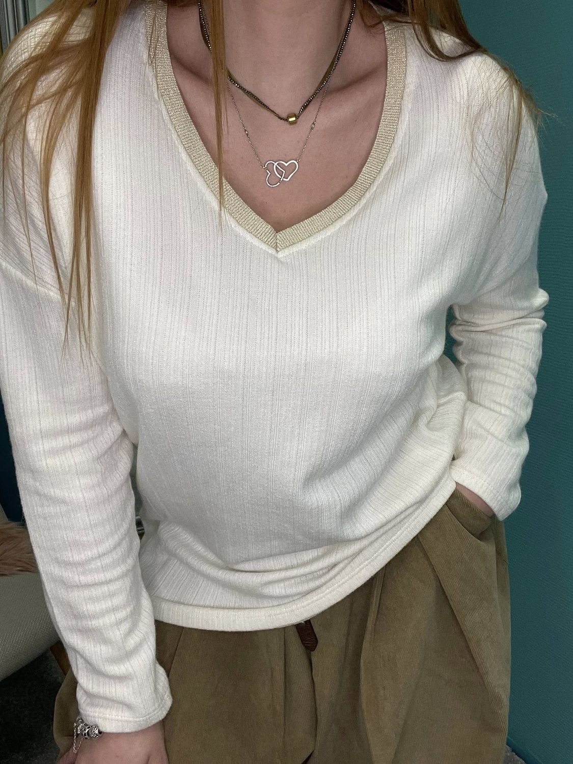 Pull fin et fluide en laine, angora et viscose - Ecru