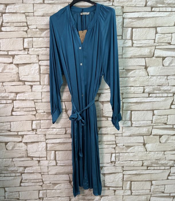 Longue robe élégante en viscose et soie - Bleu canard