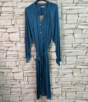 Longue robe élégante en viscose et soie - Bleu canard