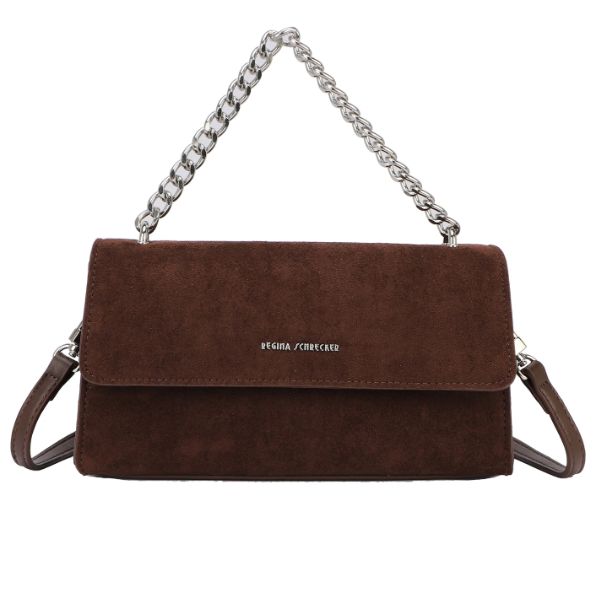 Sac épaule/bandoulière en daim synthétique - Marron Foncé