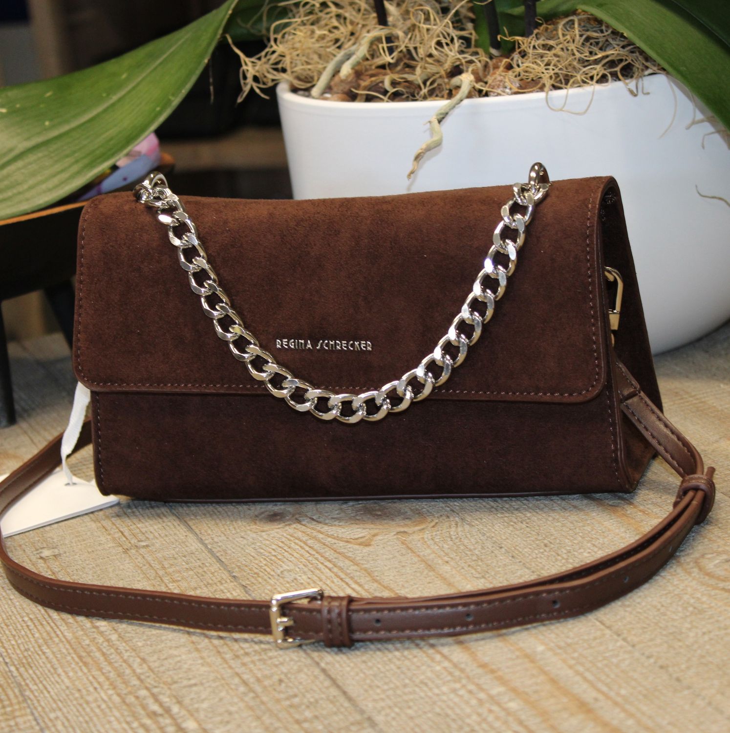 Sac épaule/bandoulière en daim synthétique - Marron Foncé