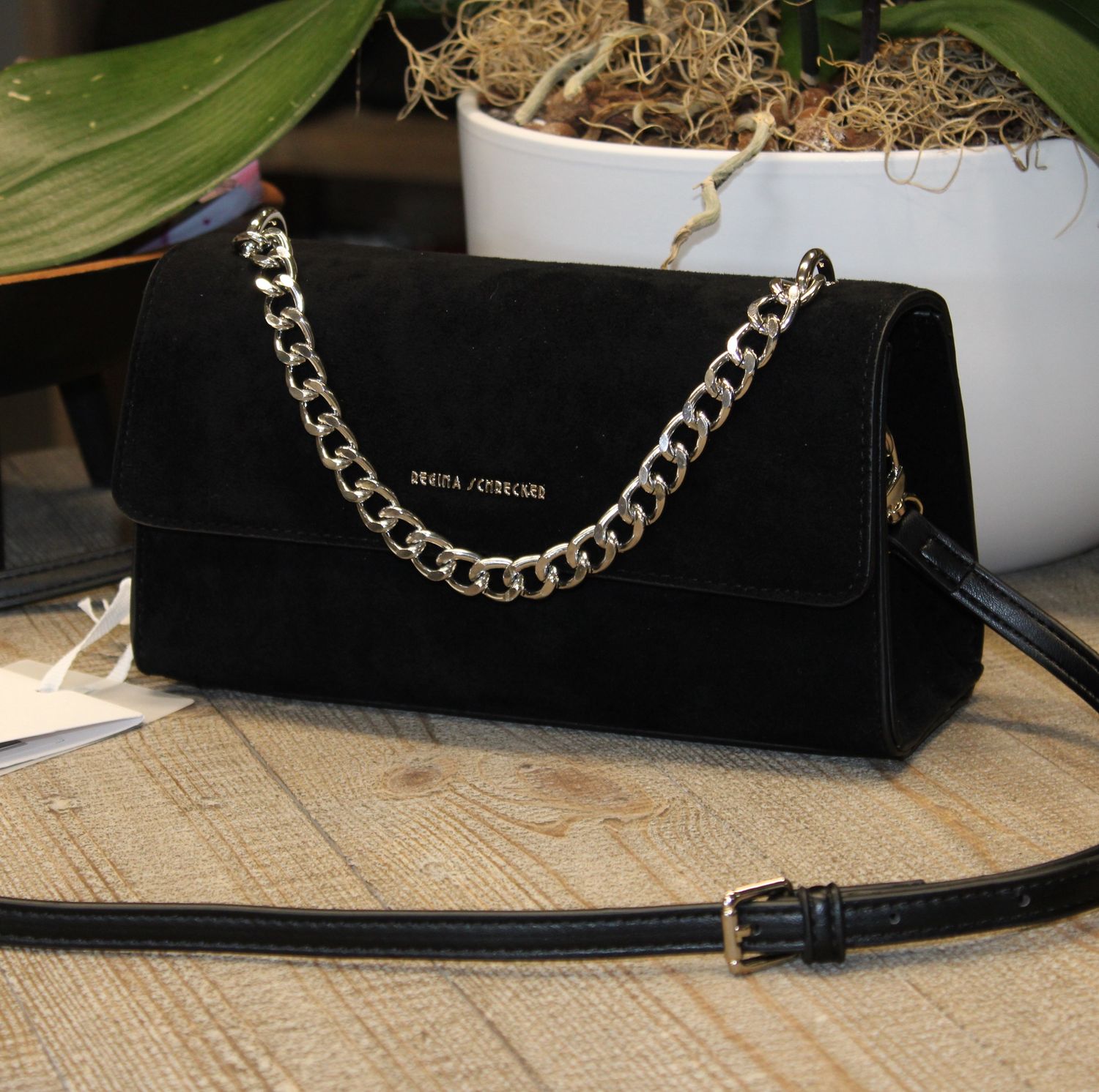 Sac épaule/bandoulière en daim synthétique - Noir