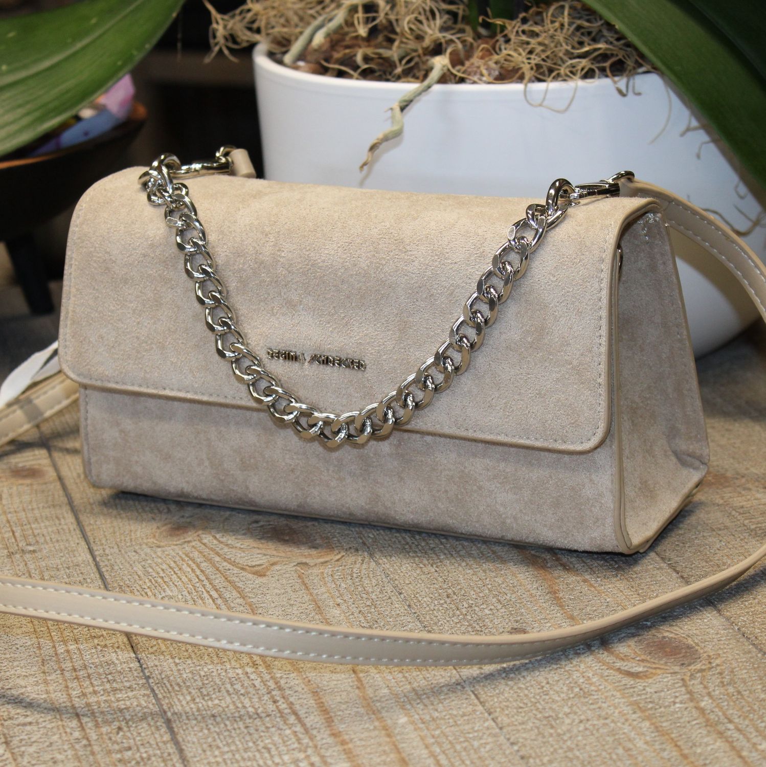 Sac épaule/bandoulière en daim synthétique - Beige