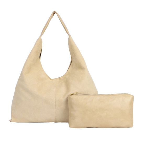 Sac épaule souple avec pochette assortie - Beige