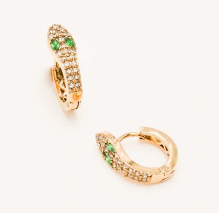 Boucles serpent en acier doré et oxydes de zirconium
