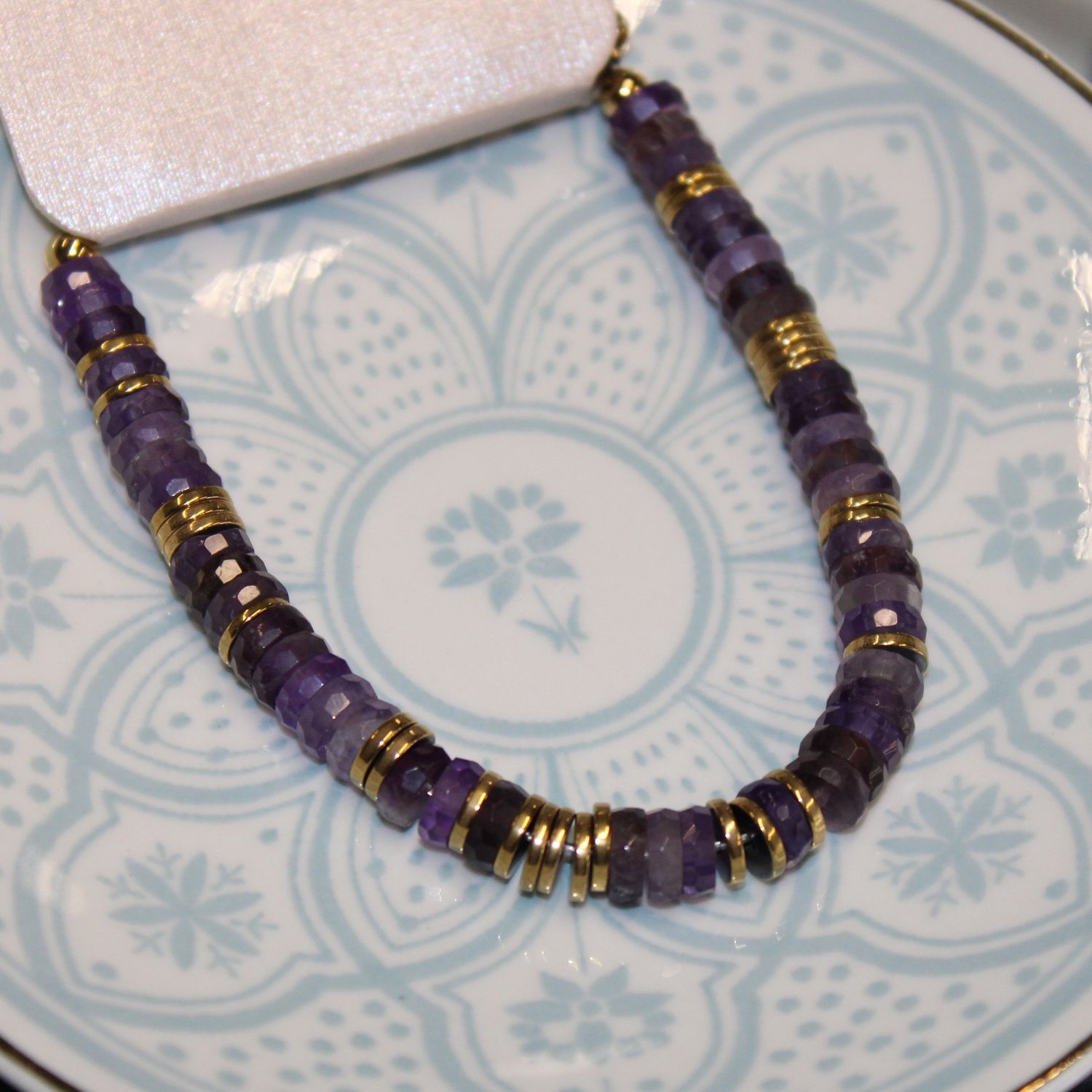 Bracelet en acier et pierres naturelles - Violet