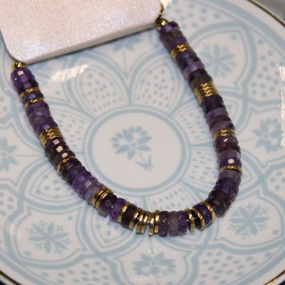 Bracelet en acier et pierres naturelles - Violet