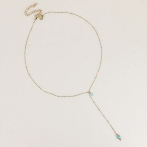 Collier en Y en acier doré et pierres naturelles - Turquoise